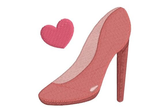 Stylish Pink High Heel Shoe with Heart Embroidery Design